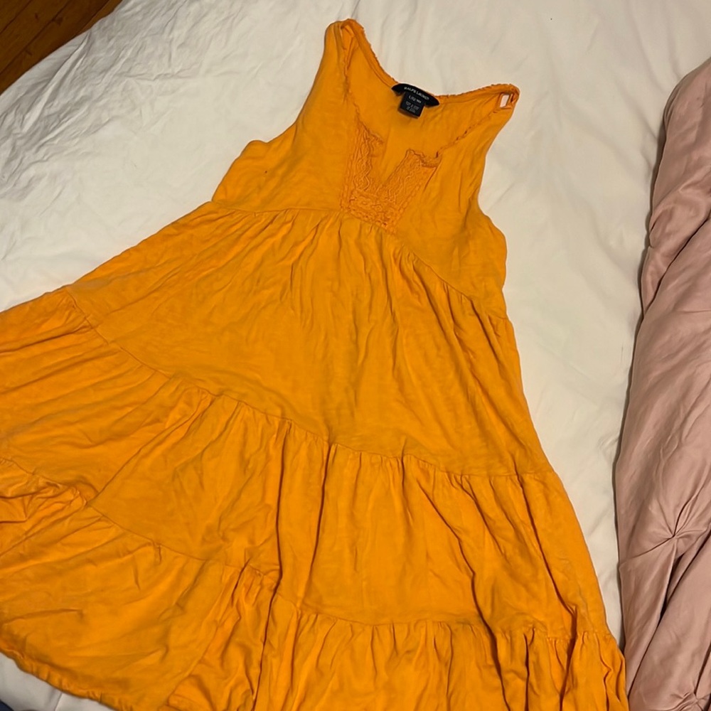 Ralph Lauren girls boho tiered tangerine dress size L 12-14 - so cute!